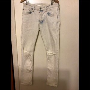 - All Saints  Rex acid wash factory distressed button fly straight leg Sz 32